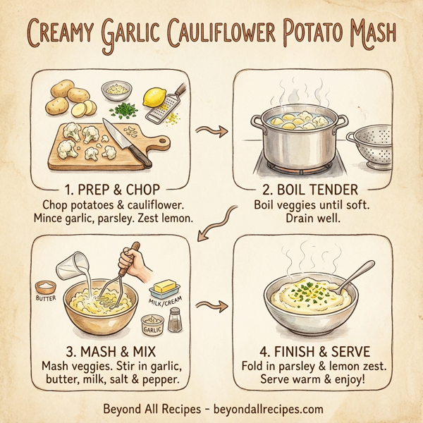 Creamy Garlic Cauliflower Potato Mash instructions