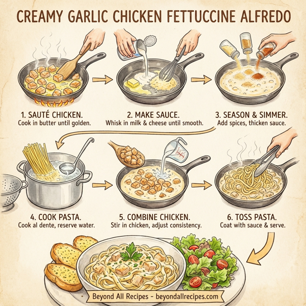 Creamy Garlic Chicken Fettuccine Alfredo instructions