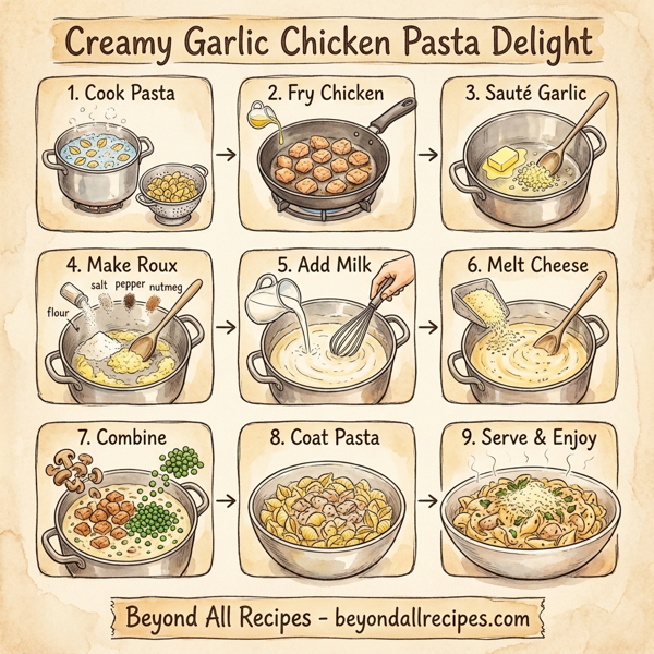 Creamy Garlic Chicken Pasta Delight instructions