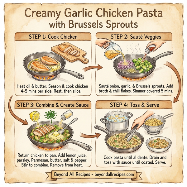 Creamy Garlic Chicken Pasta with Brussels Sprouts instructions