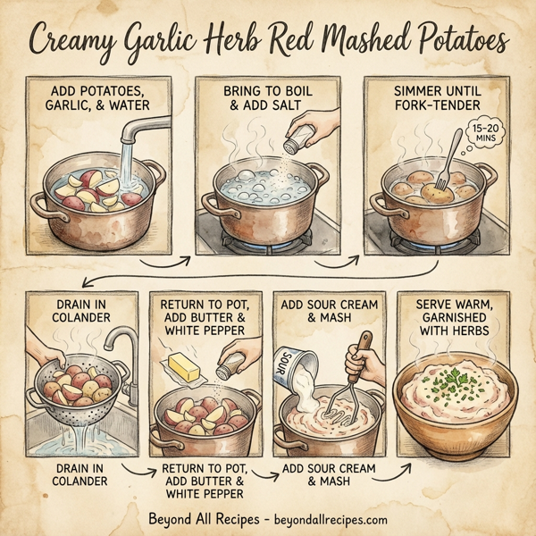 Creamy Garlic Herb Red Mashed Potatoes instructions
