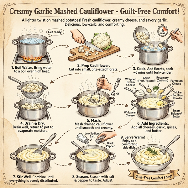 Creamy Garlic Mashed Cauliflower instructions