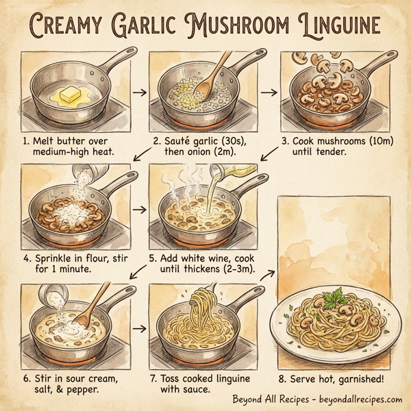 Creamy Garlic Mushroom Linguine instructions