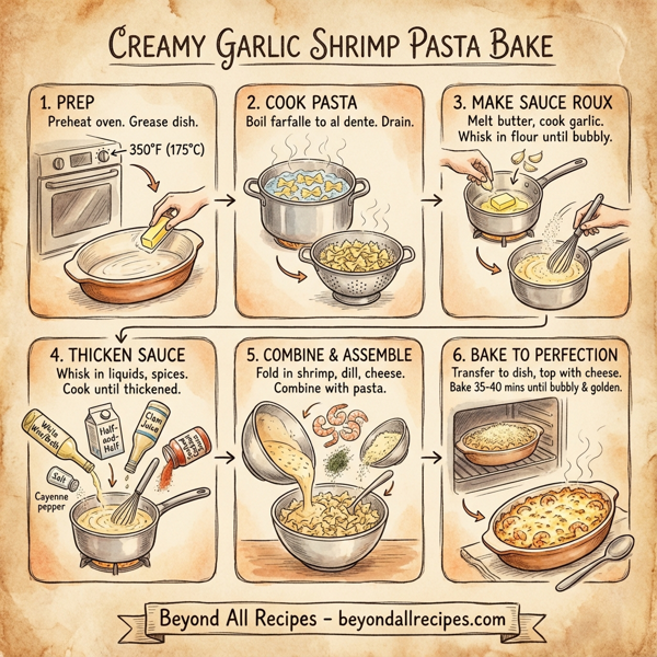Creamy Garlic Shrimp Pasta Bake instructions