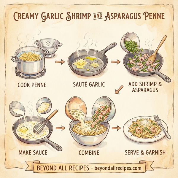 Creamy Garlic Shrimp and Asparagus Penne instructions