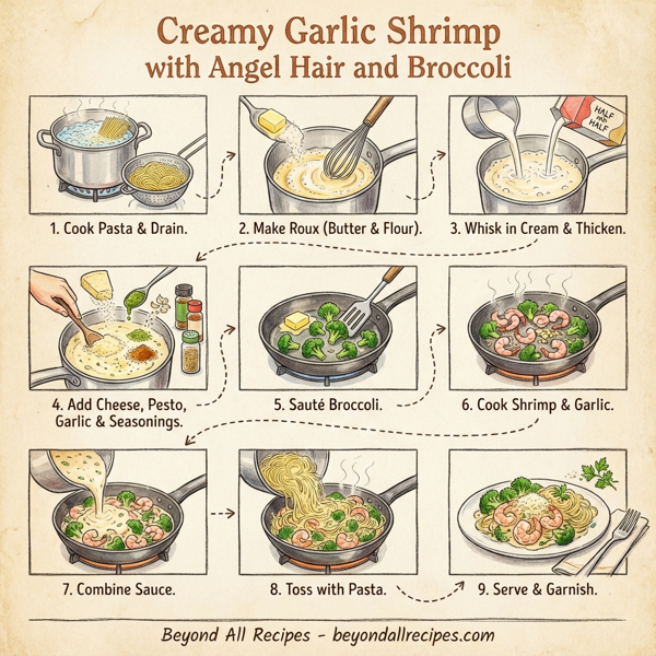 Creamy Garlic Shrimp with Angel Hair and Broccoli instructions