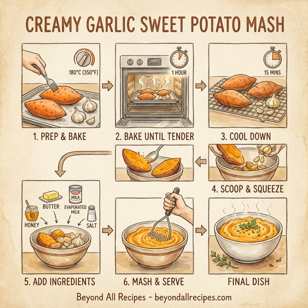 Creamy Garlic Sweet Potato Mash instructions