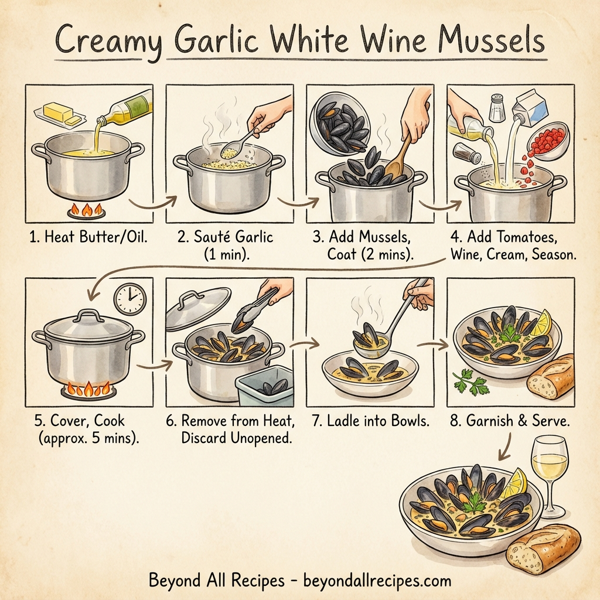 Creamy Garlic White Wine Mussels instructions