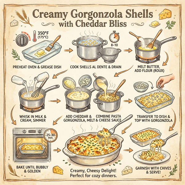 Creamy Gorgonzola Shells with Cheddar Bliss instructions