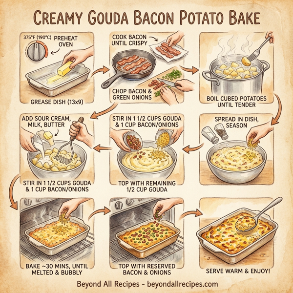 Creamy Gouda Bacon Potato Bake instructions