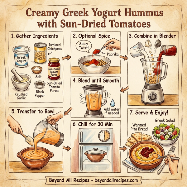 Creamy Greek Yogurt Hummus with Sun-Dried Tomatoes instructions