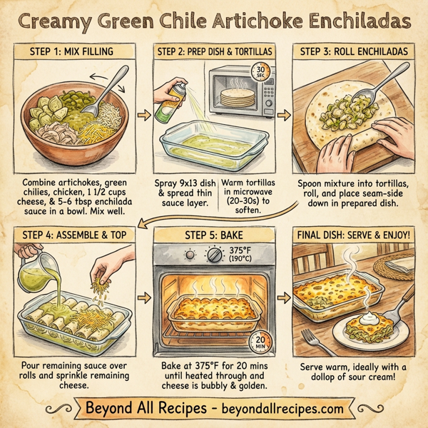 Creamy Green Chile Artichoke Enchiladas instructions