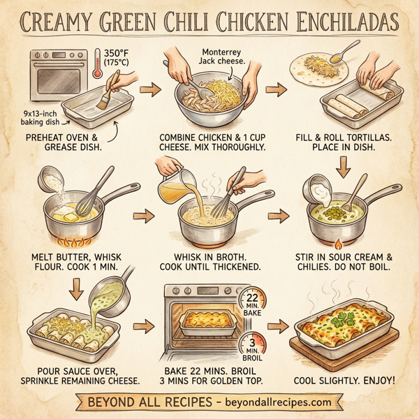 Creamy Green Chili Chicken Enchiladas instructions