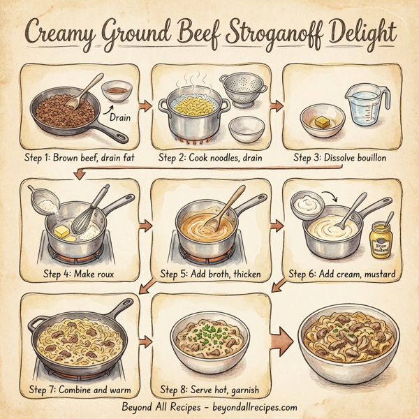 Creamy Ground Beef Stroganoff Delight instructions