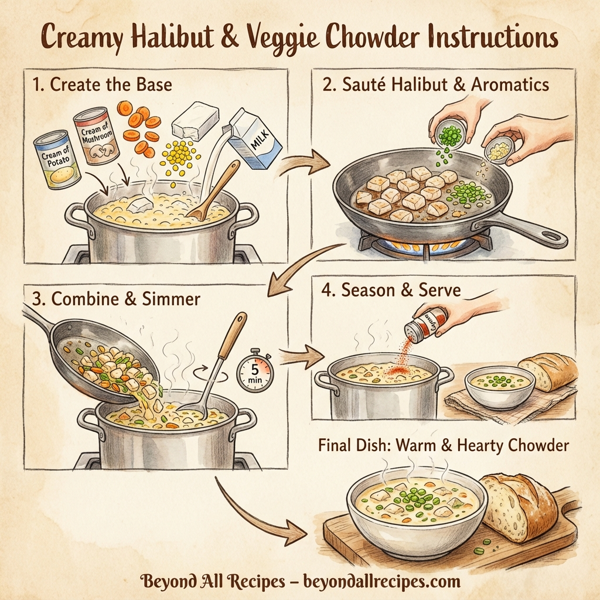 Creamy Halibut and Veggie Chowder instructions