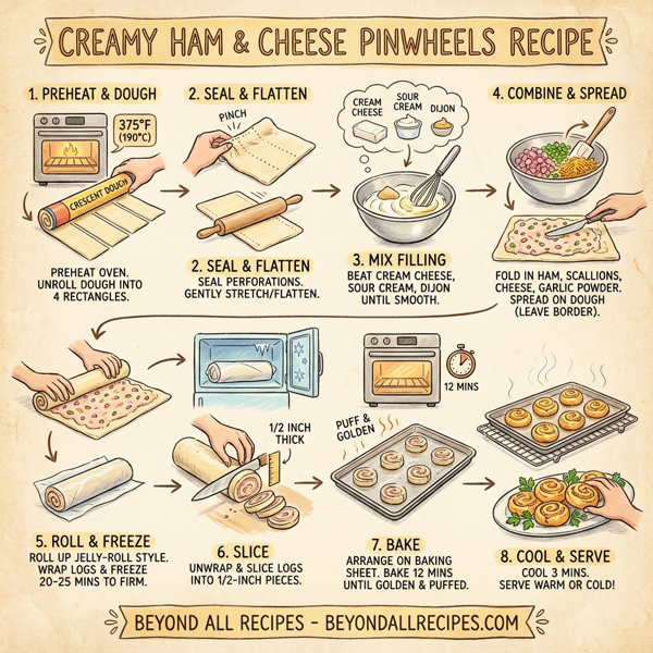 Creamy Ham & Cheese Pinwheels instructions