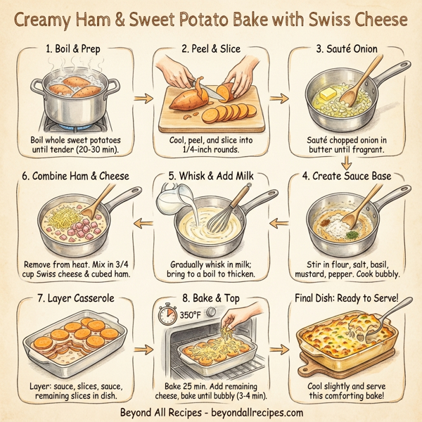 Creamy Ham & Sweet Potato Bake with Swiss Cheese instructions