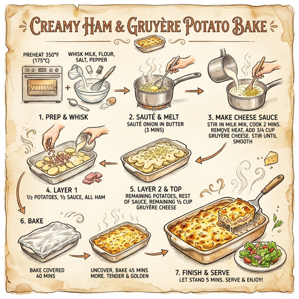Creamy Ham and Gruyère Potato Bake instructions