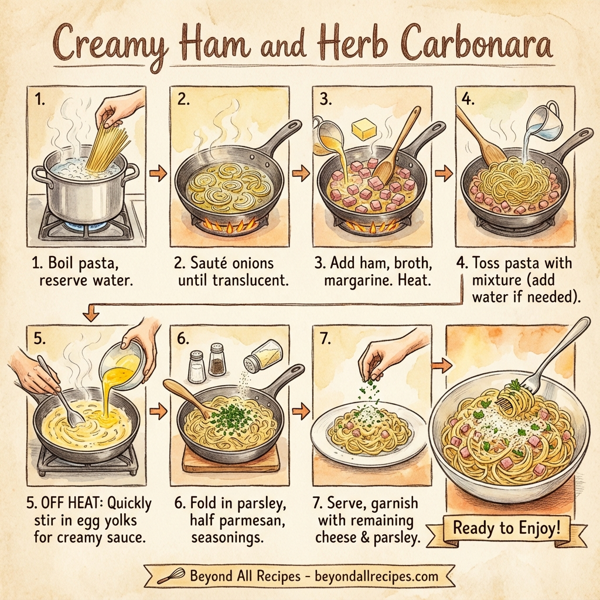 Creamy Ham and Herb Carbonara instructions