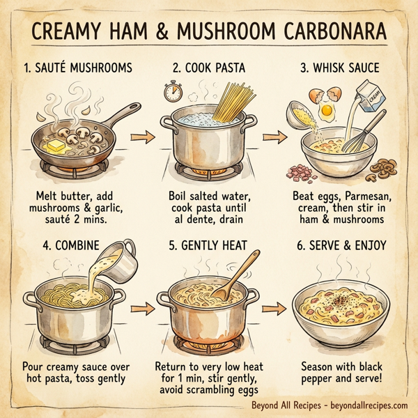 Creamy Ham and Mushroom Carbonara instructions