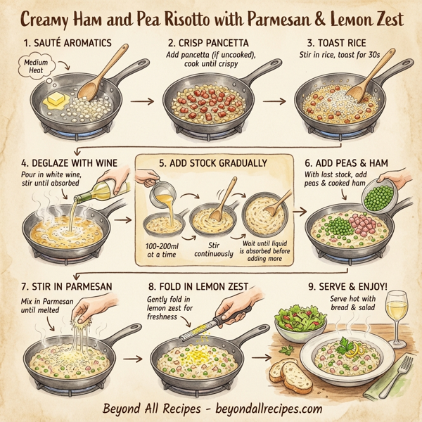 Creamy Ham and Pea Risotto with Parmesan & Lemon Zest instructions