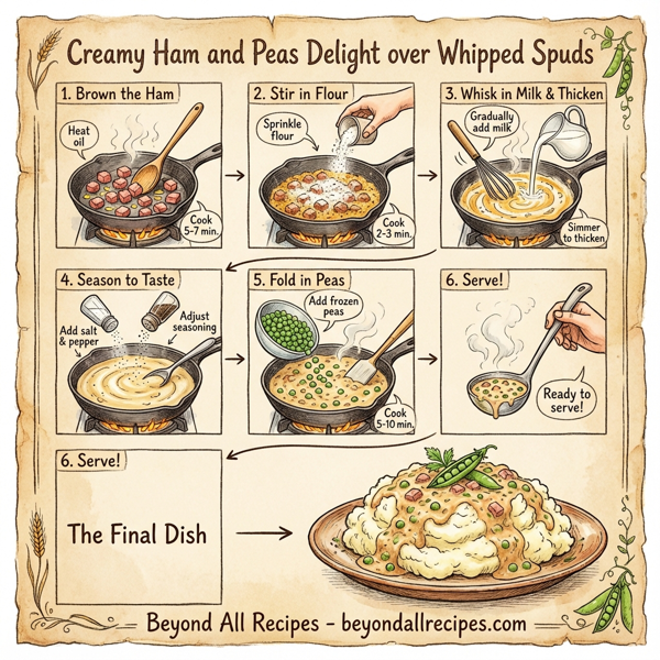 Creamy Ham and Peas Delight over Whipped Spuds instructions