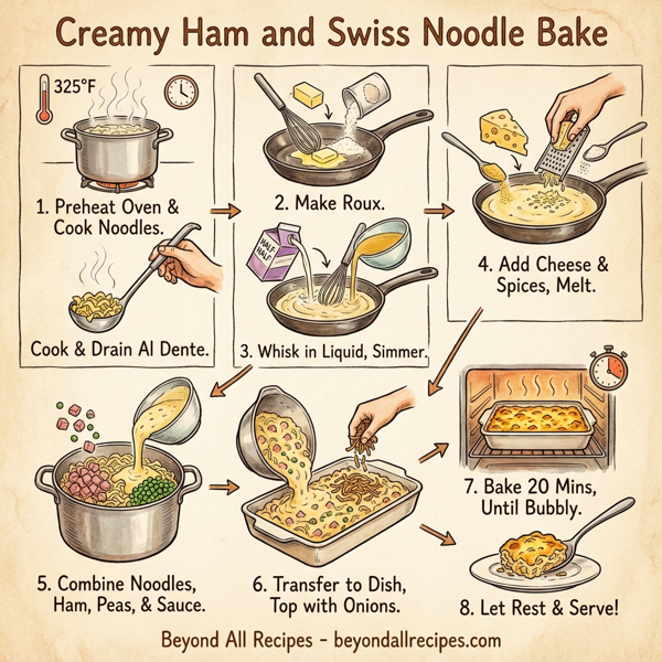 Creamy Ham and Swiss Noodle Bake instructions