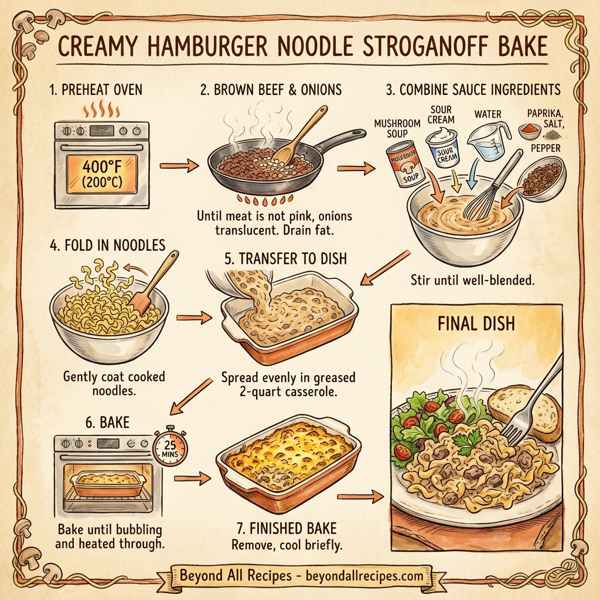 Creamy Hamburger Noodle Stroganoff Bake instructions