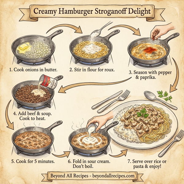Creamy Hamburger Stroganoff Delight instructions