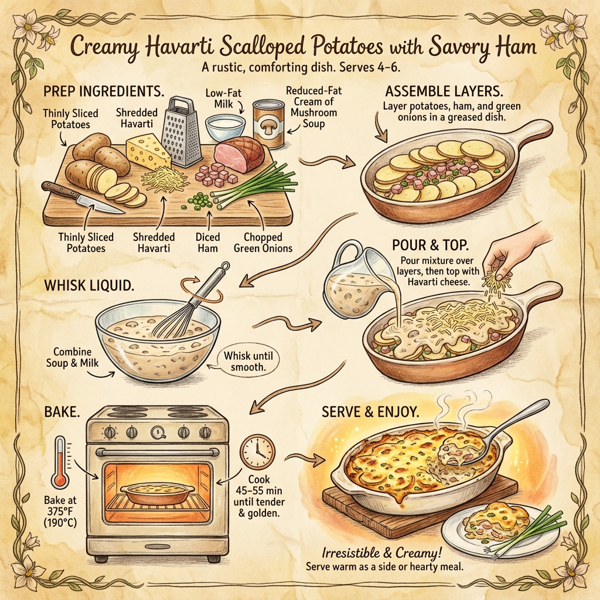 Creamy Havarti Scalloped Potatoes with Savory Ham instructions