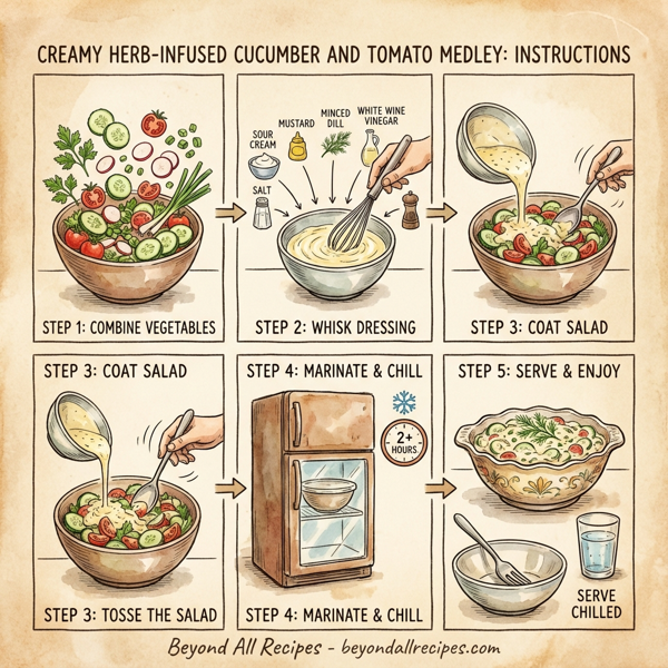 Creamy Herb-Infused Cucumber and Tomato Medley instructions