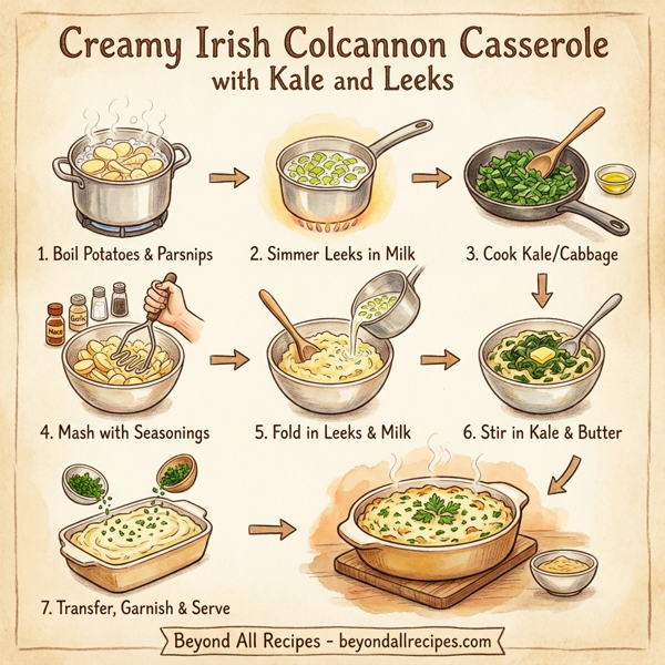 Creamy Irish Colcannon Casserole with Kale and Leeks instructions