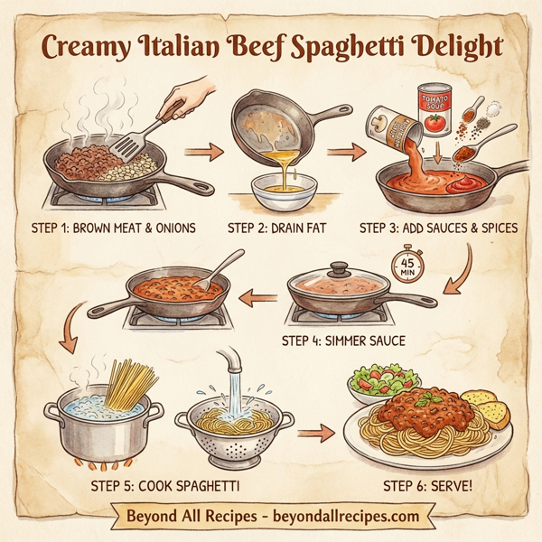 Creamy Italian Beef Spaghetti Delight instructions