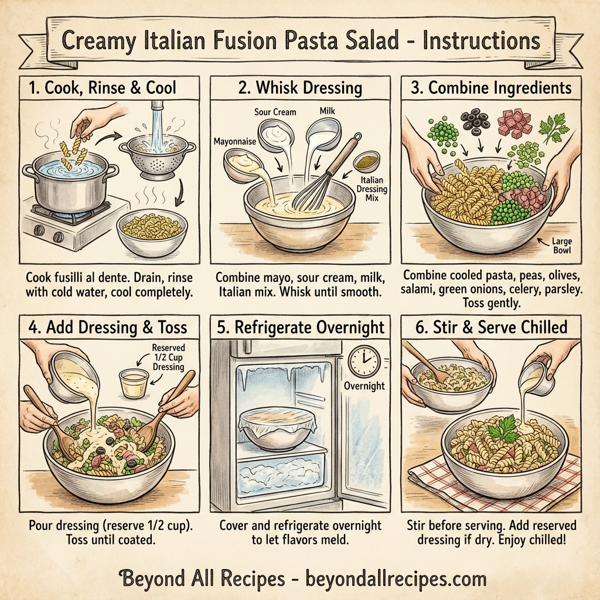 Creamy Italian Fusion Pasta Salad instructions