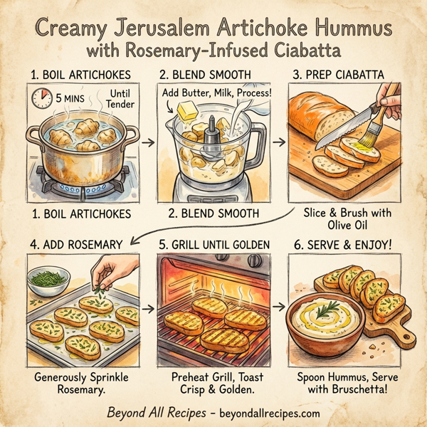Creamy Jerusalem Artichoke Hummus with Rosemary-Infused Ciabatta instructions