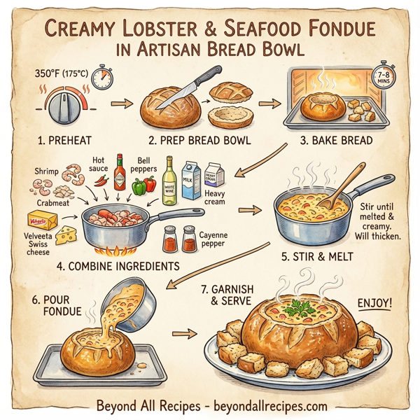 Creamy Lobster and Seafood Fondue in Artisan Bread Bowl instructions