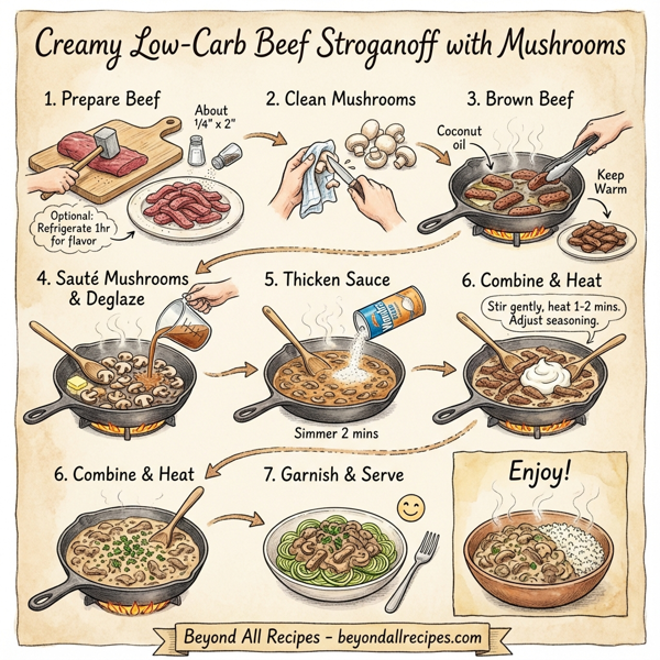 Creamy Low-Carb Beef Stroganoff with Mushrooms instructions