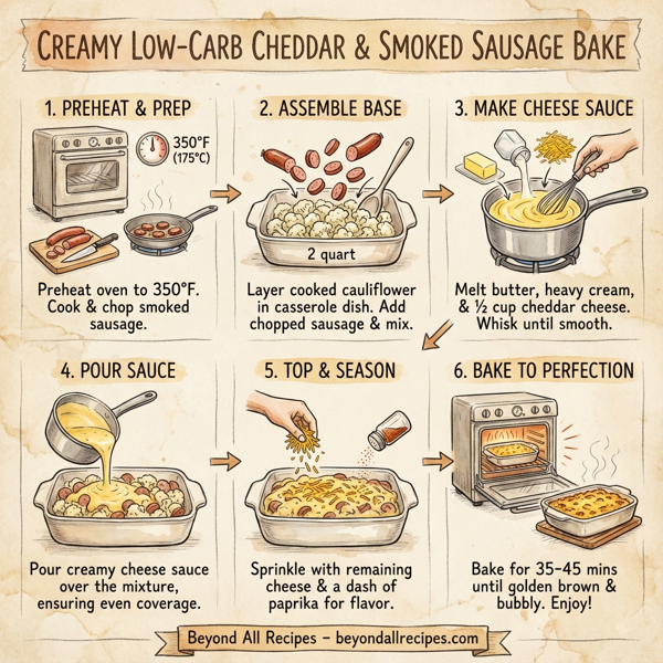 Creamy Low-Carb Cheddar & Smoked Sausage Bake instructions