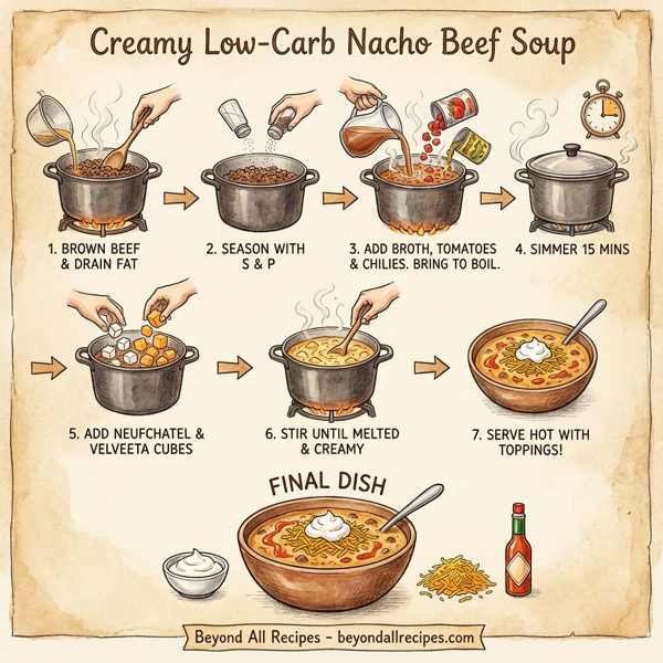 Creamy Low-Carb Nacho Beef Soup instructions