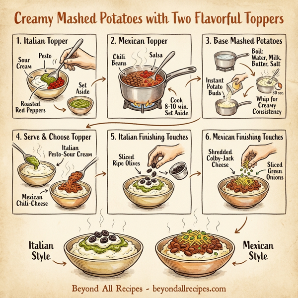 Creamy Mashed Potatoes with Two Flavorful Toppers instructions