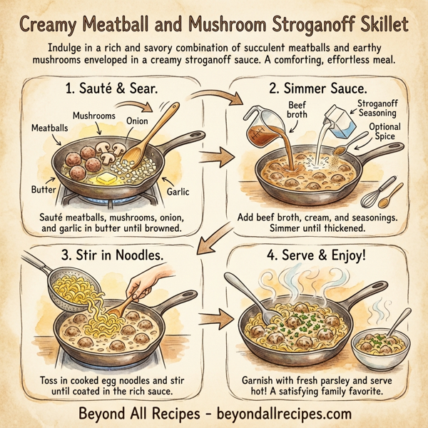 Creamy Meatball and Mushroom Stroganoff Skillet instructions
