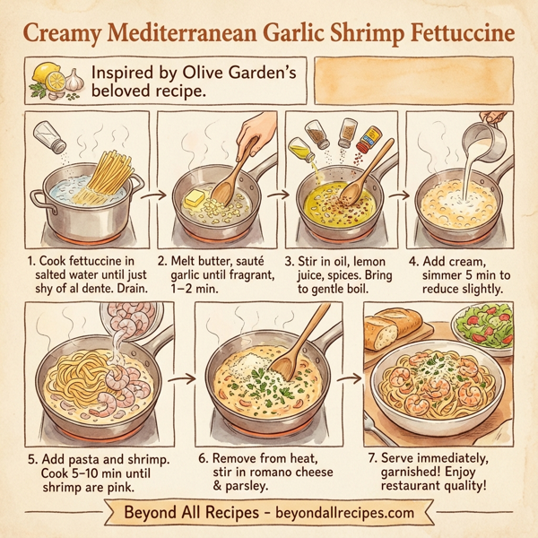 Creamy Mediterranean Garlic Shrimp Fettuccine instructions