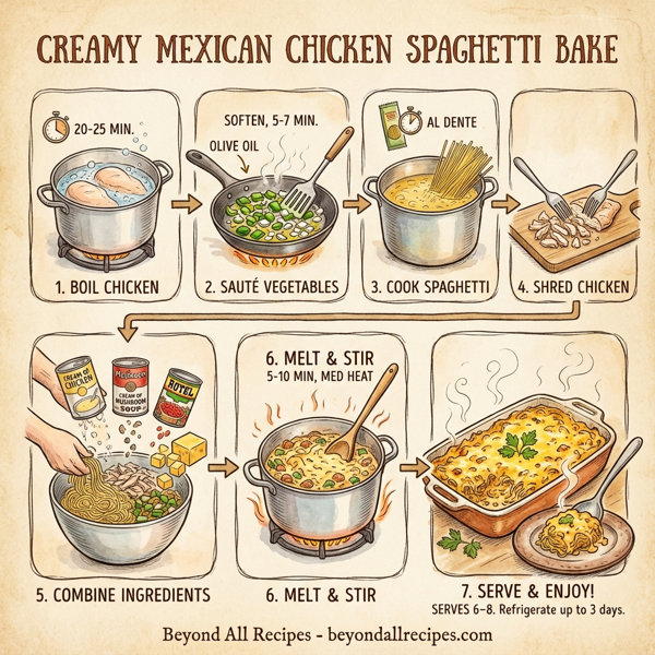 Creamy Mexican Chicken Spaghetti Bake instructions