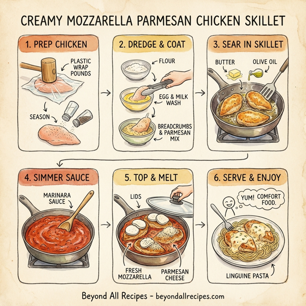 Creamy Mozzarella Parmesan Chicken Skillet instructions