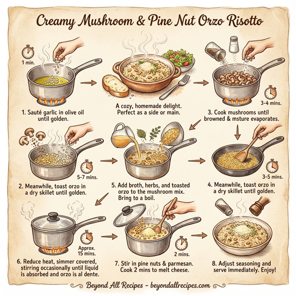 Creamy Mushroom and Pine Nut Orzo Risotto instructions