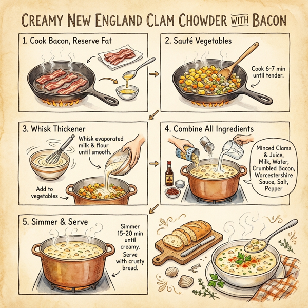 Creamy New England Clam Chowder with Bacon instructions