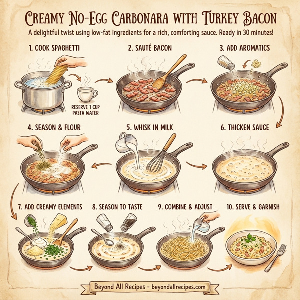 Creamy No-Egg Carbonara with Turkey Bacon instructions