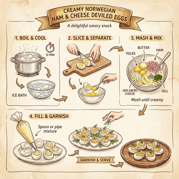 Creamy Norwegian Ham and Cheese Deviled Eggs instructions