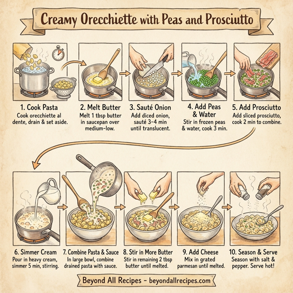 Creamy Orecchiette with Peas and Prosciutto instructions