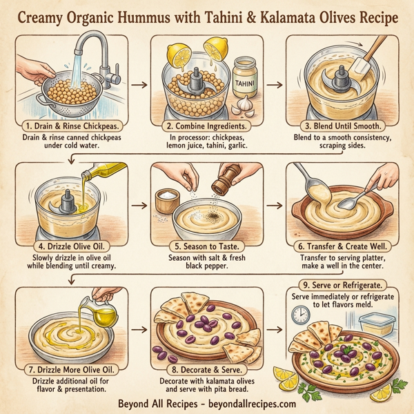 Creamy Organic Hummus with Tahini and Kalamata Olives instructions